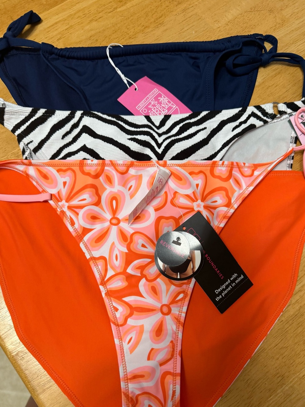 3-Pack Bikini Bottoms - Navy, Zebra, Bright Orange Floral